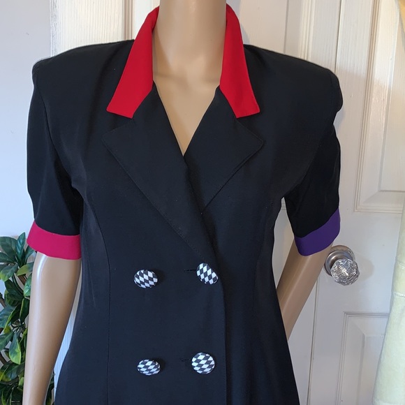 Vtg 80’s mini DRESS purple red black short sleeve New Wave S M - Picture 4 of 10